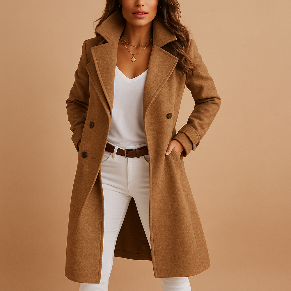 Isla Women’s Coat – Long Sleeve Double Breasted Wool Blend