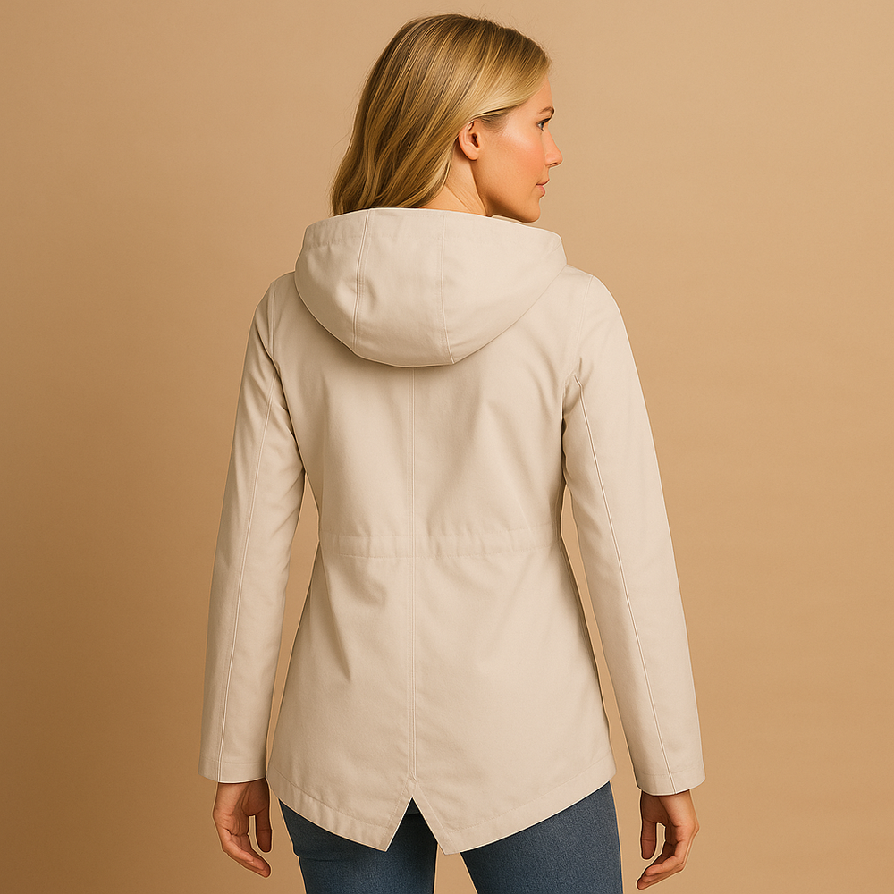 Clara - Women's Long Water-Repellent Raincoat with Hood