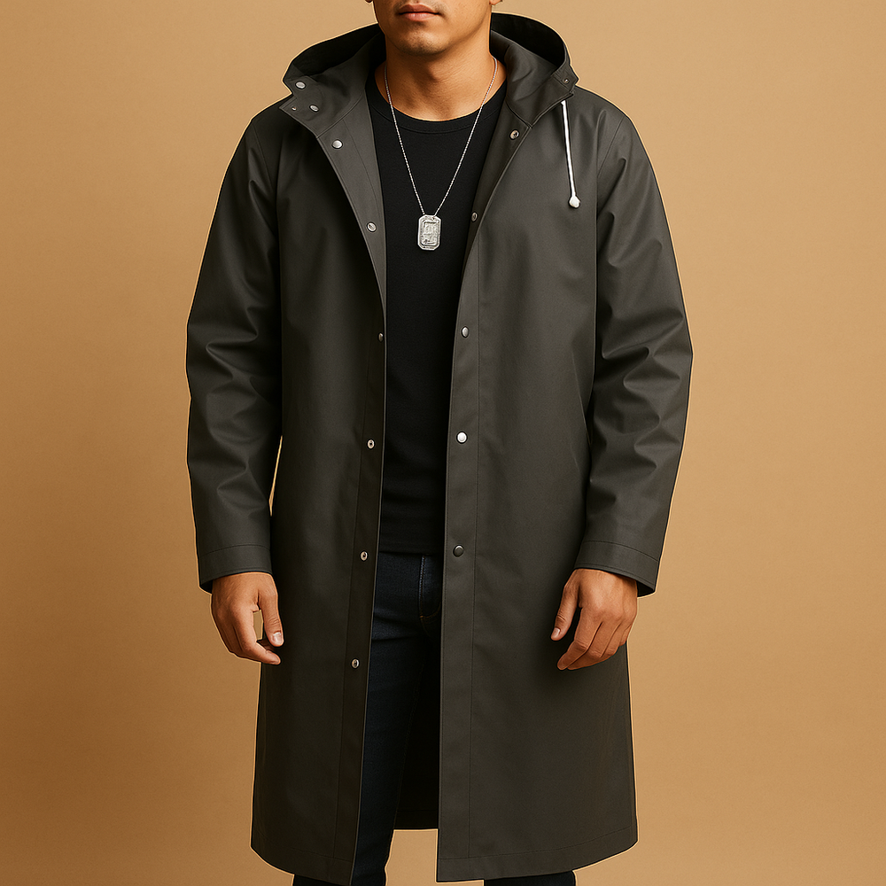 Barclay & Bloom | Men’s Raincoat – Long Waterproof Hooded Coat