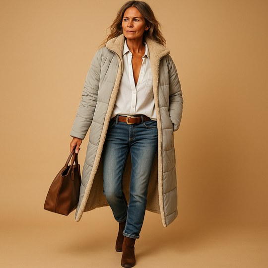 Leona Women’s Winter Coat – Long Puffer Jacket with Fleece Lining