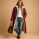 Leona Damen Wintermantel – Lange Steppjacke mit Fleece-Futter