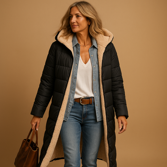 Leona Women’s Winter Coat – Long Puffer Jacket with Fleece Lining