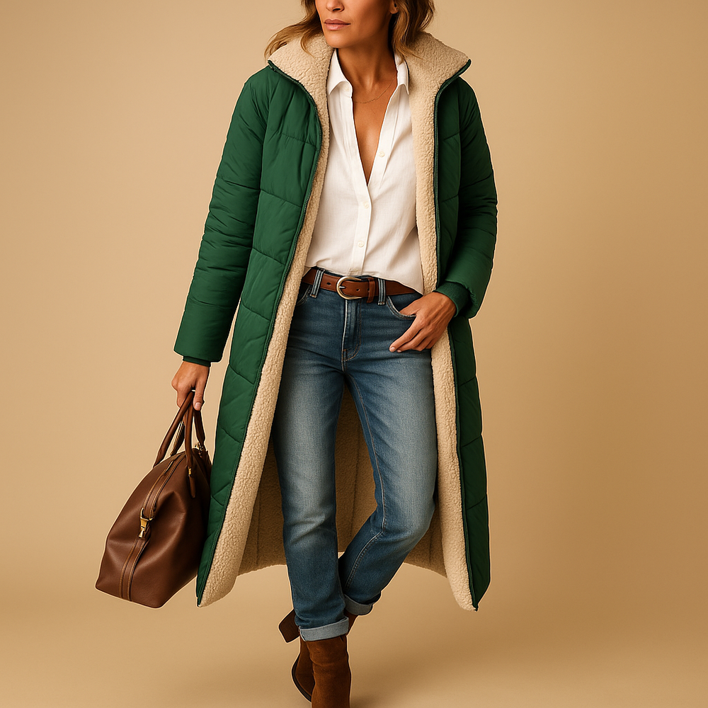 Leona Women’s Winter Coat – Long Puffer Jacket with Fleece Lining