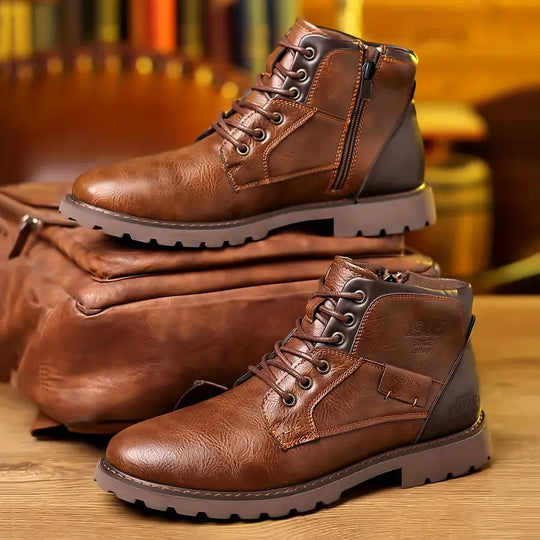 Colton Men’s Boots – Leather Lace-Up Ankle Boots with Side Zipper