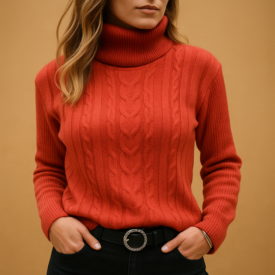 Barclay & Bloom | Women’s Cable Knit Sweater – Turtleneck Long Sleeve Pullover