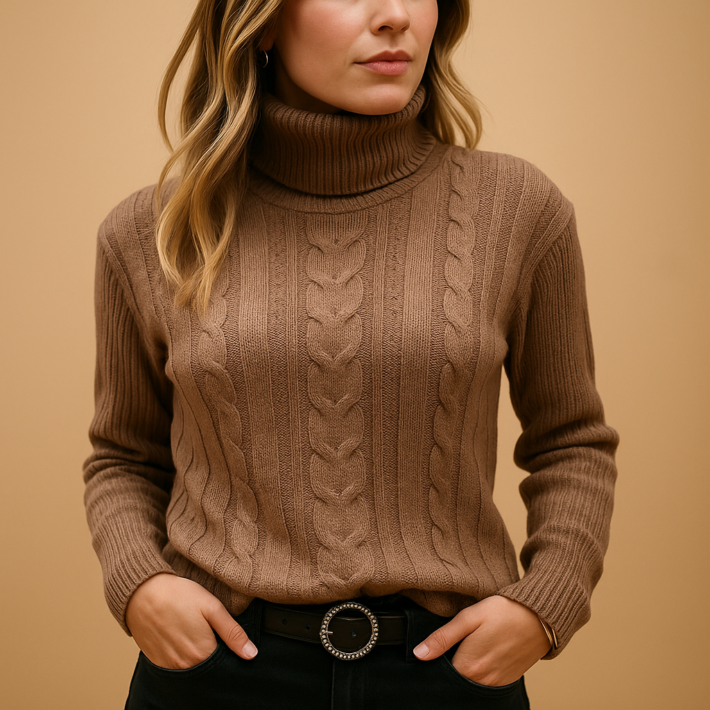 Barclay & Bloom | Women’s Cable Knit Sweater – Turtleneck Long Sleeve Pullover
