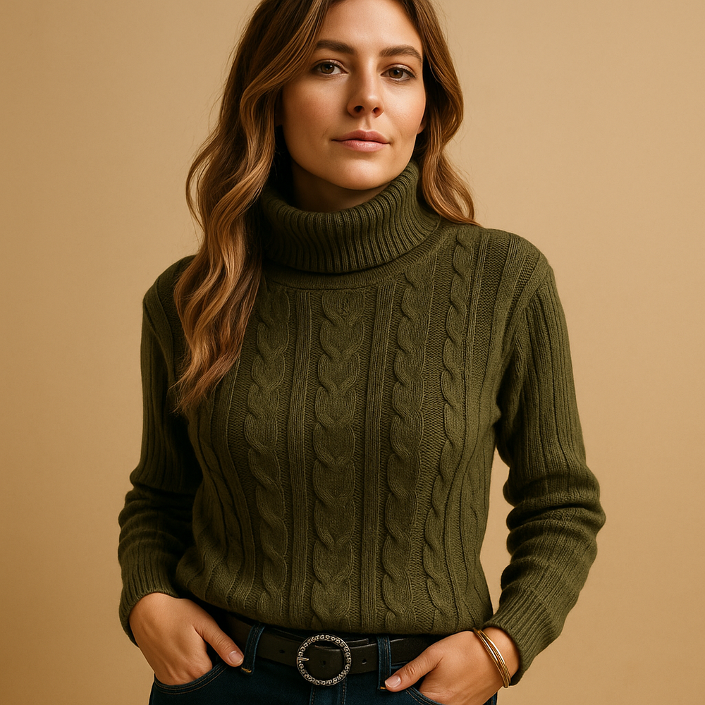 Barclay & Bloom | Women’s Cable Knit Sweater – Turtleneck Long Sleeve Pullover