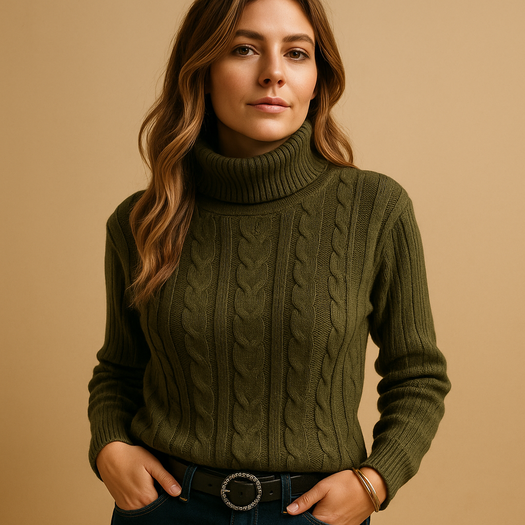 Barclay & Bloom | Women’s Cable Knit Sweater – Turtleneck Long Sleeve Pullover