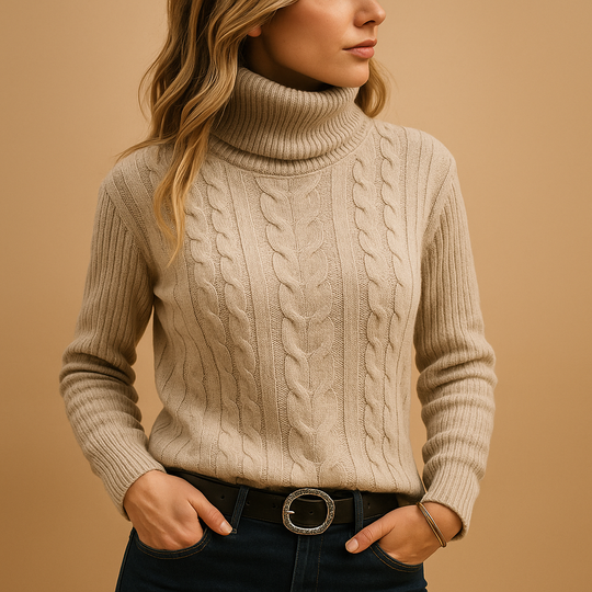 Barclay & Bloom | Women’s Cable Knit Sweater – Turtleneck Long Sleeve Pullover