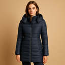 Barclay & Bloom | Damen langer Steppmantel – gesteppte Kapuzen-Winterjacke