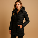 Barclay & Bloom | Damen langer Steppmantel – gesteppte Kapuzen-Winterjacke