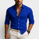Men’s Button-Down Shirt Linen Blend Lightweight Slim Fit