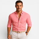 Men’s Button-Down Shirt Linen Blend Lightweight Slim Fit
