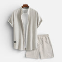 Men’s Linen Cotton Blend Shirt and Shorts Set Lightweight Summer Outfit