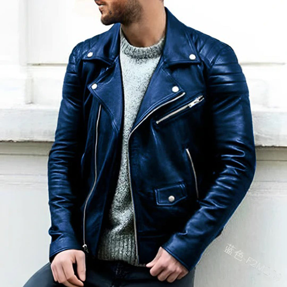 Herren-Bikerjacke – Klassischer Lederstil mit Reißverschluss-Details