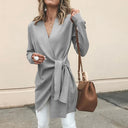 Lena Women’s Wrap Knit Tunic – Long Sleeve Belted Top