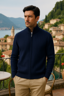 Dorian Men’s Wool Zip Cardigan – Ribbed Full Zip Knit Sweater with Collar