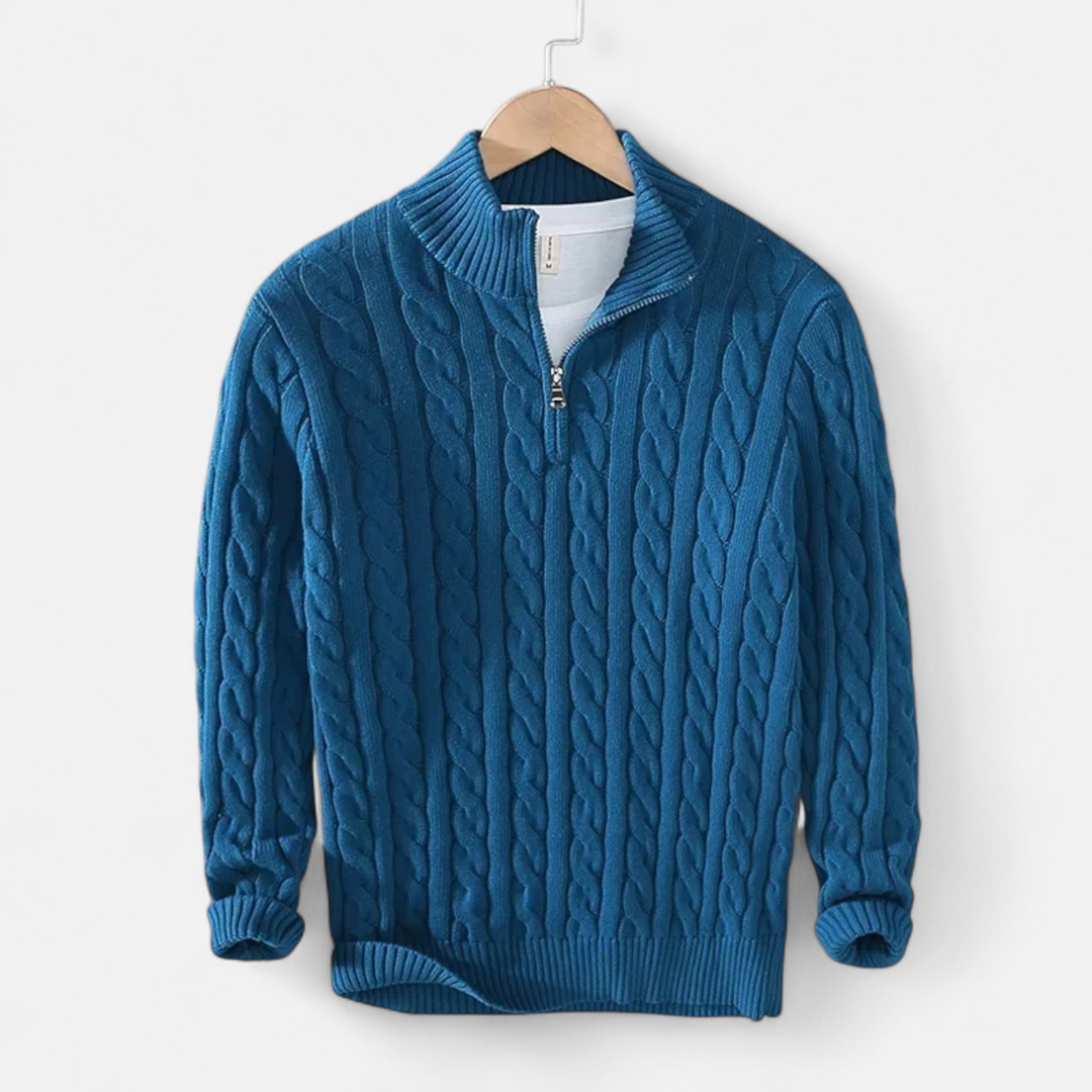Barclay & Bloom | Men’s Cable Knit Half Zip Sweater – Soft Cotton Blend Pullover