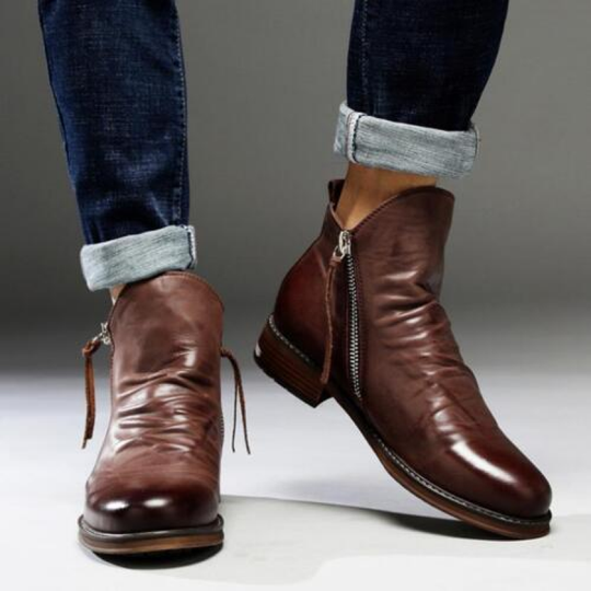 Men’s Boots – Leather Ankle Boots with Side Zipper