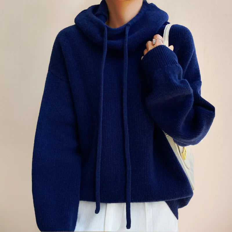 Sophia Women’s Knit Hoodie Sweater – Cozy Pullover with High Neck