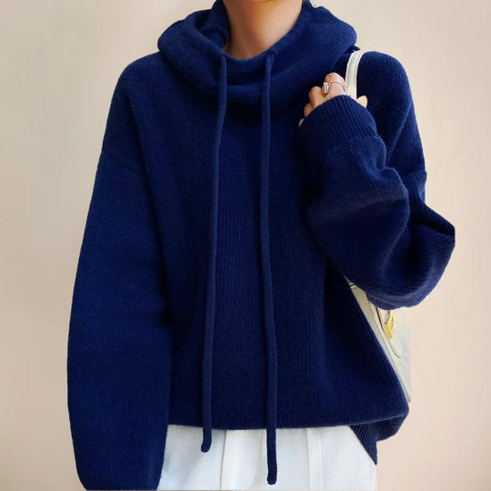 Sophia Women’s Knit Hoodie Sweater – Cozy Pullover with High Neck