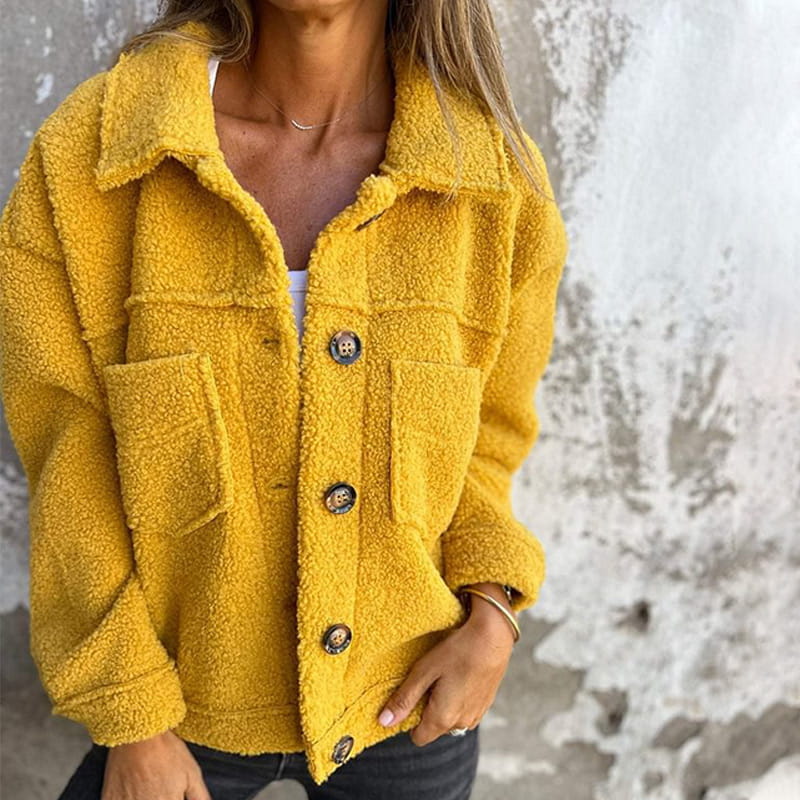 Alina Women’s Fleece Jacket – Long Sleeve Button Front Sherpa