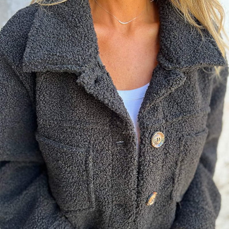 Alina Women’s Fleece Jacket – Long Sleeve Button Front Sherpa