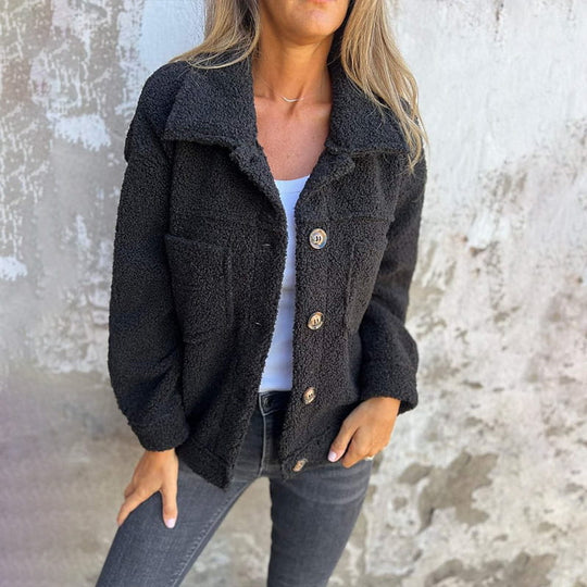 Alina Women’s Fleece Jacket – Long Sleeve Button Front Sherpa