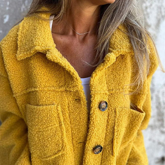 Alina Women’s Fleece Jacket – Long Sleeve Button Front Sherpa
