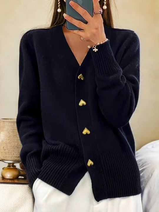 Mila Women’s Cardigan – Long Sleeve Knit with Heart Buttons