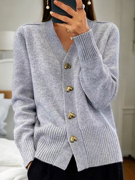 Mila Women’s Cardigan – Long Sleeve Knit with Heart Buttons