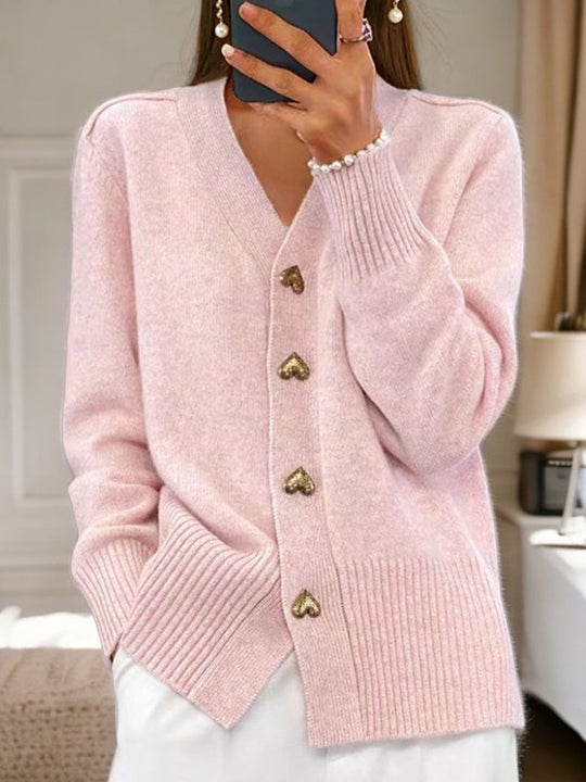 Mila Women’s Cardigan – Long Sleeve Knit with Heart Buttons