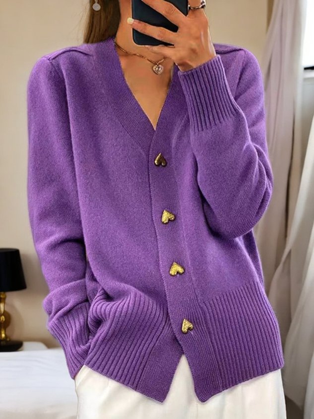 Mila Women’s Cardigan – Long Sleeve Knit with Heart Buttons