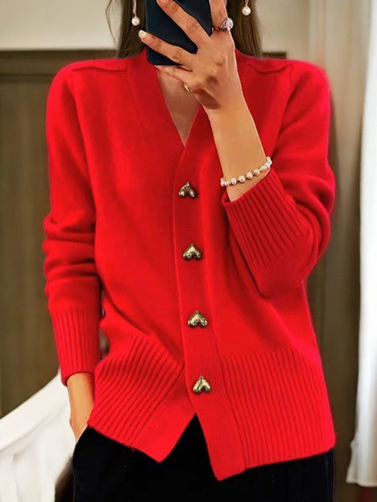 Mila Women’s Cardigan – Long Sleeve Knit with Heart Buttons