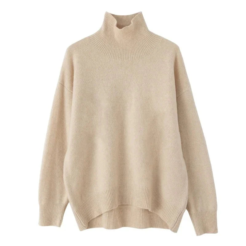 Barclay & Bloom | Women’s High Neck Wool Blend Sweater – Loose Fit Knit Pullover