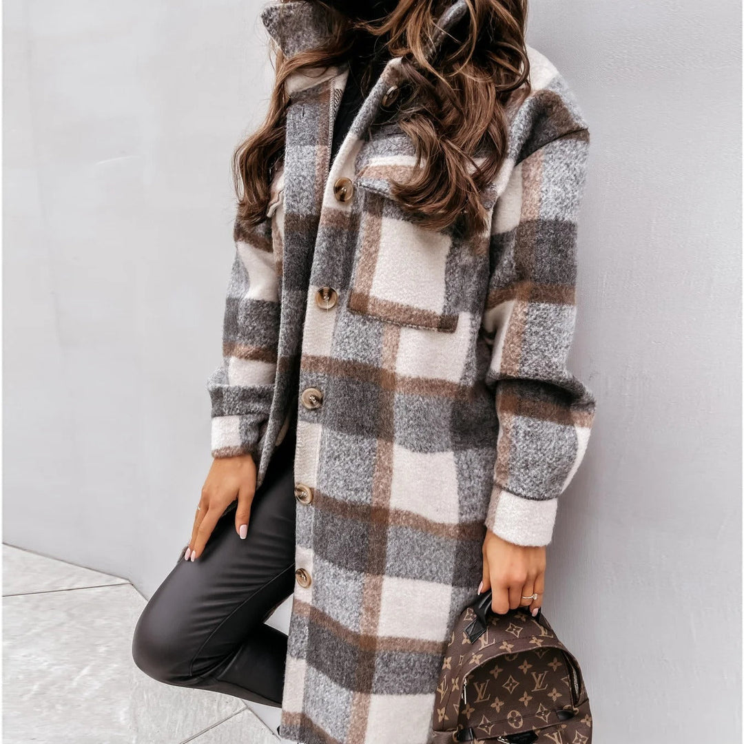 Sienna | Longline Plaid Coat with Button Closure