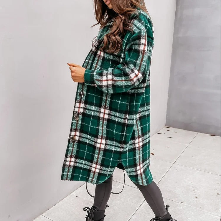 Sienna | Longline Plaid Coat with Button Closure