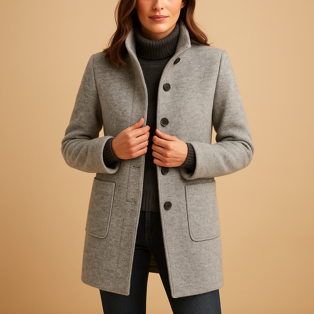 Barclay & Bloom | Damen Wollmischmantel – Einreihige mittellange Jacke