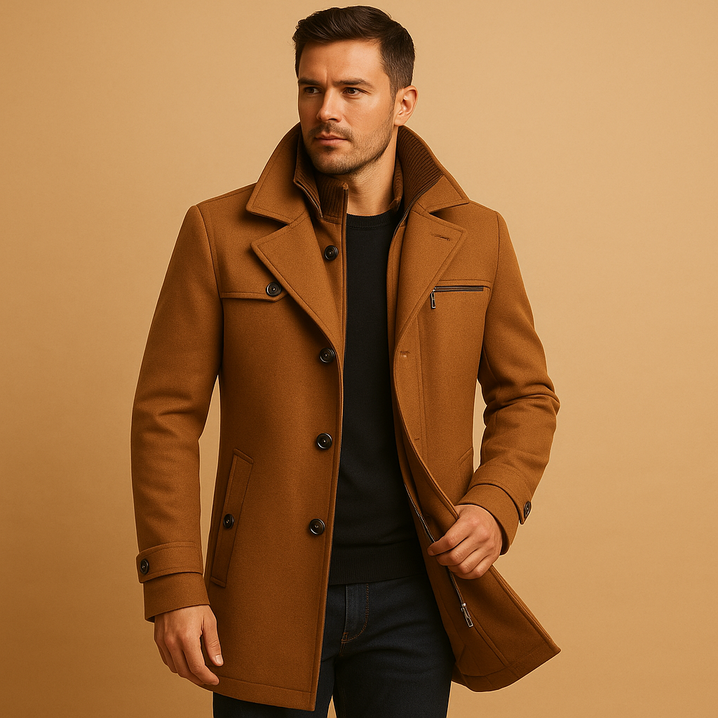 Daniel Men’s Wool Coat – Long Sleeve Button Up Winter Overcoat
