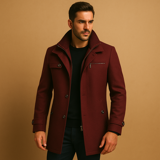 Daniel Men’s Wool Coat – Long Sleeve Button Up Winter Overcoat