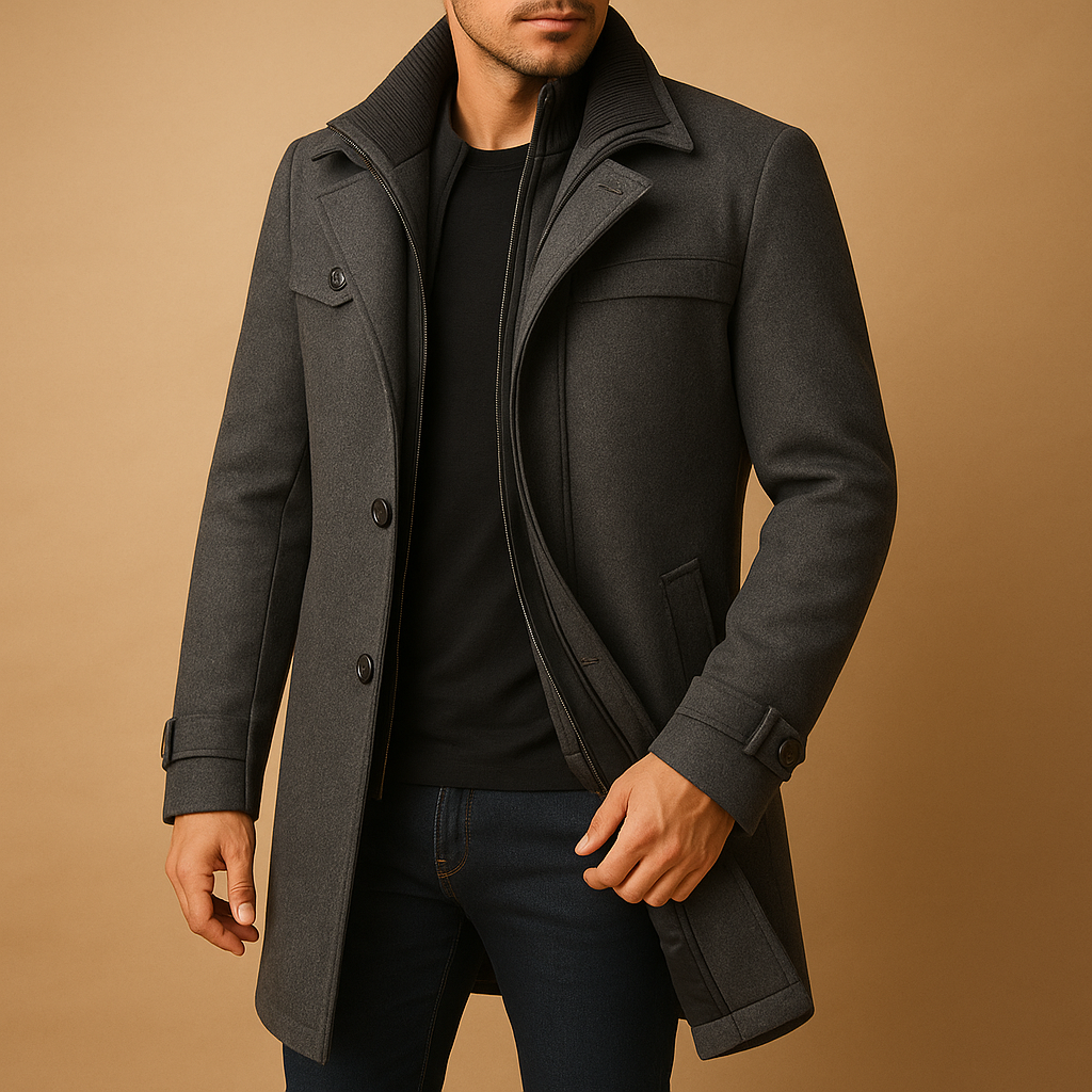 Daniel Men’s Wool Coat – Long Sleeve Button Up Winter Overcoat