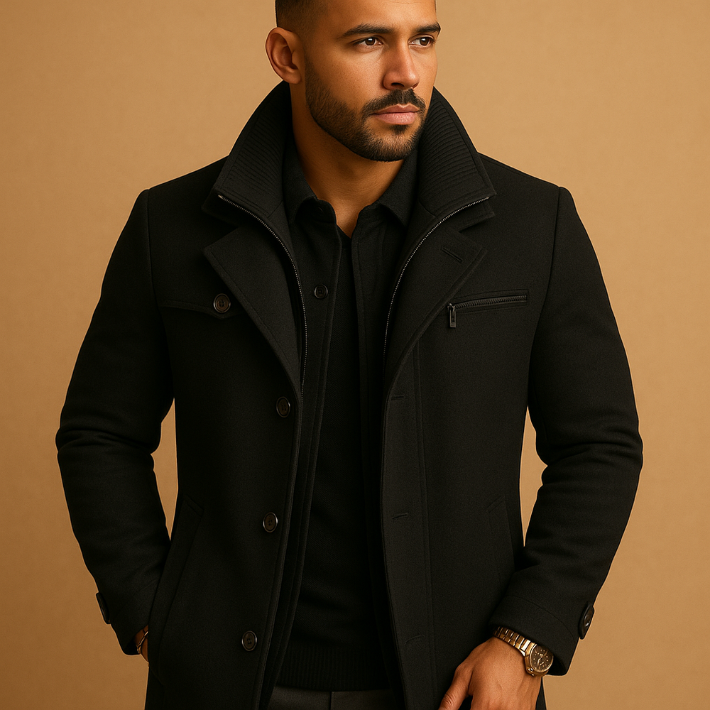 Daniel Men’s Wool Coat – Long Sleeve Button Up Winter Overcoat