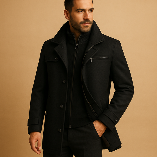 Daniel Men’s Wool Coat – Long Sleeve Button Up Winter Overcoat