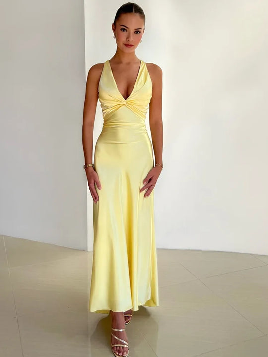Celeste – Satin Tie Waist Maxi Dress