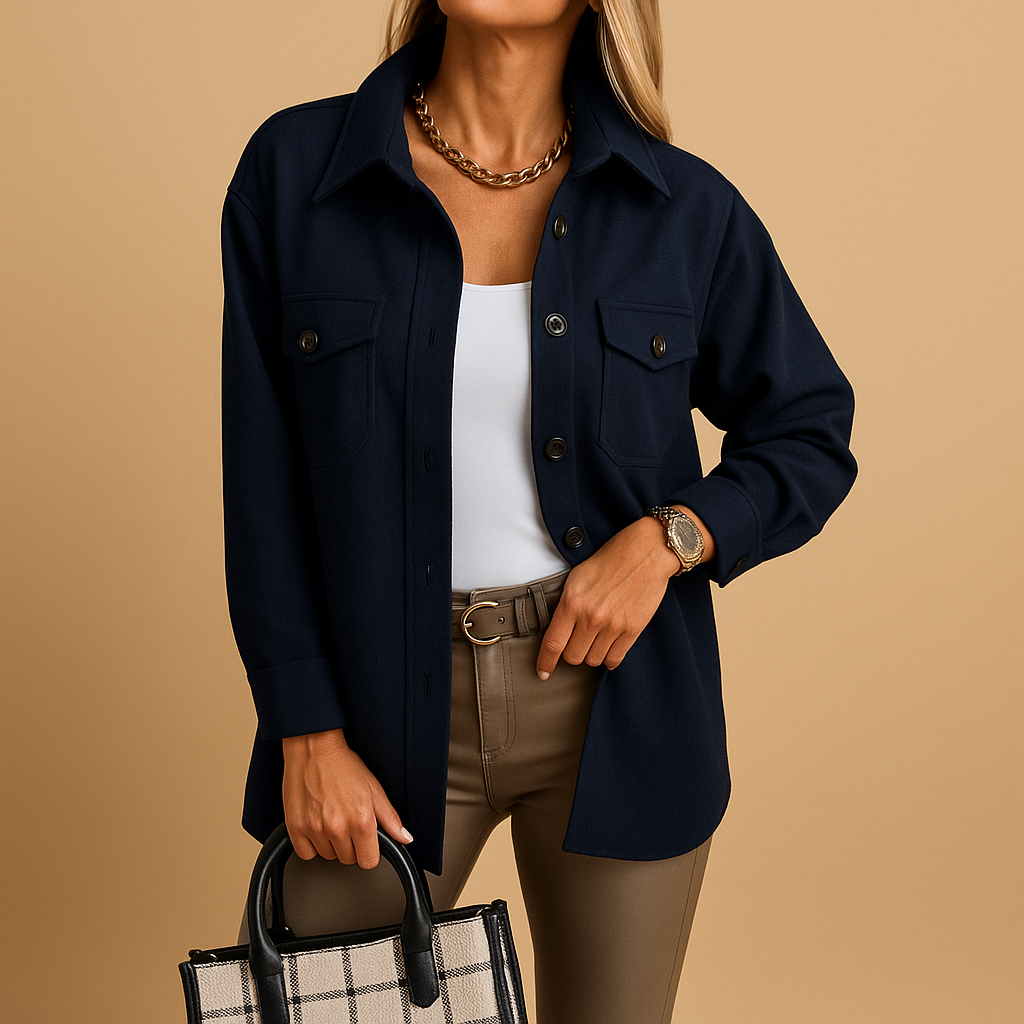 Romy Women’s Overshirt Jacket – Long Sleeve Button Front Shacket