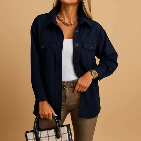 Romy Women’s Overshirt Jacket – Long Sleeve Button Front Shacket