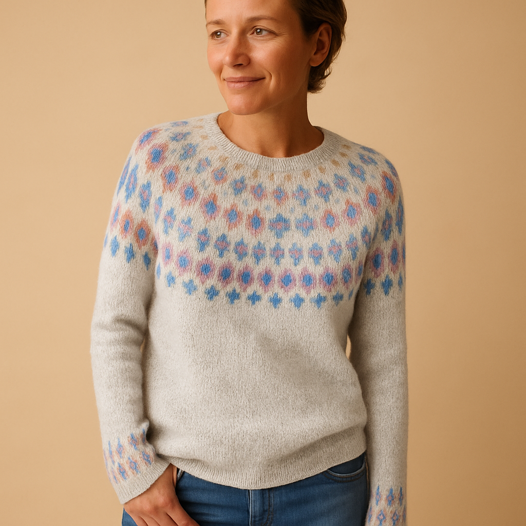 Selina Women’s Knit Sweater – Long Sleeve Crewneck Patterned Pullover