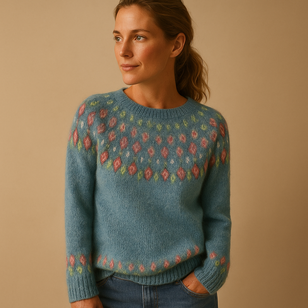 Selina Women’s Knit Sweater – Long Sleeve Crewneck Patterned Pullover