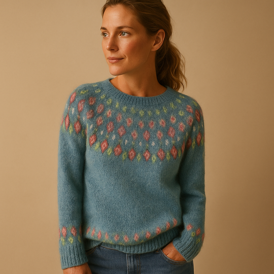 Selina Women’s Knit Sweater – Long Sleeve Crewneck Patterned Pullover