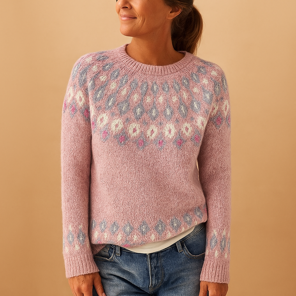 Selina Women’s Knit Sweater – Long Sleeve Crewneck Patterned Pullover